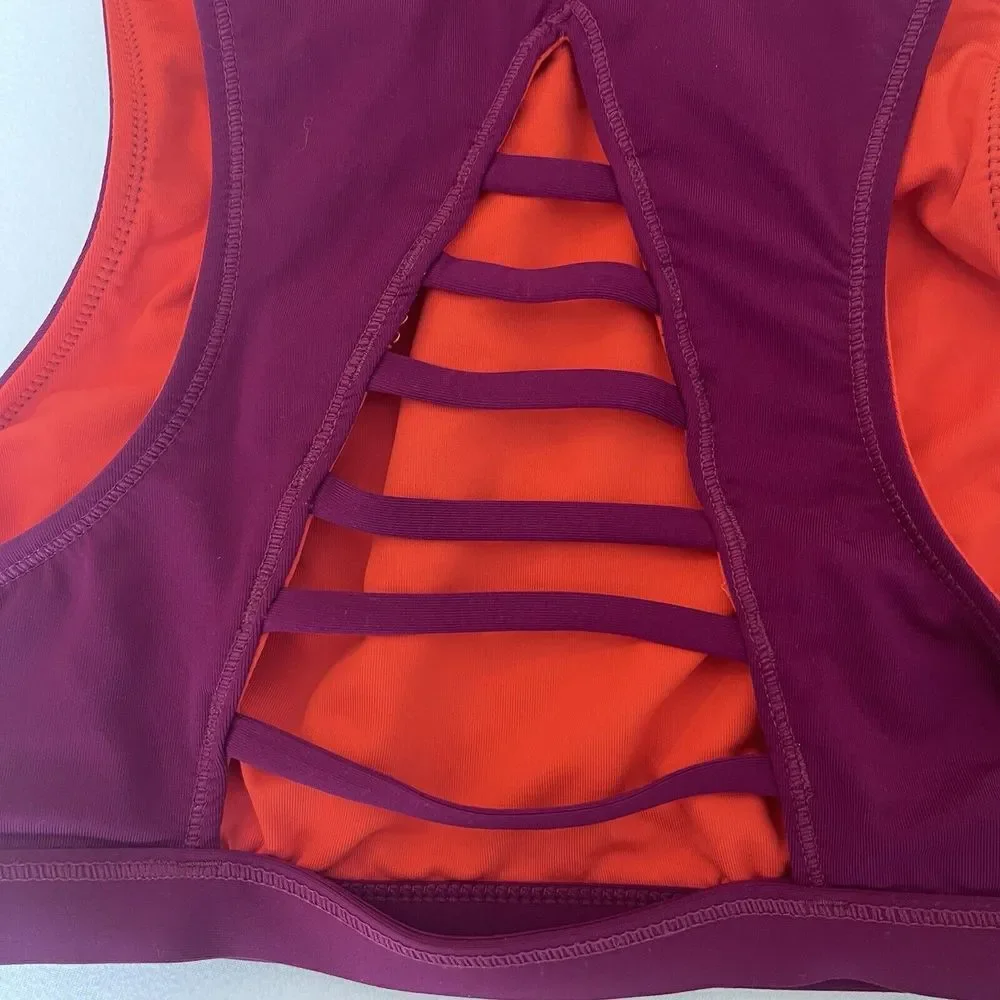 Athleta‎ Makaha Reversible High Neck Bikini Top Vermilion Orange Purple READ XS